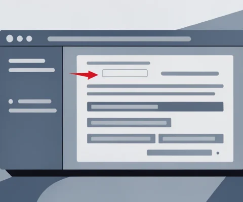 Représentation vectorielle stylisée d'une interface de gestion web avec une flèche rouge pointant vers un champ d'entrée.